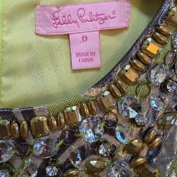 Lilly Pulitzer Chartreuse Fancy Occassion Mini Dress w/Beads and Sparkly Thread - Picture 10 of 12